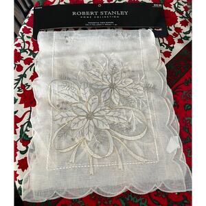 Robert Stanley Poinsettia Table Runner 13 X 72 Christmas Decor Ivory Gold